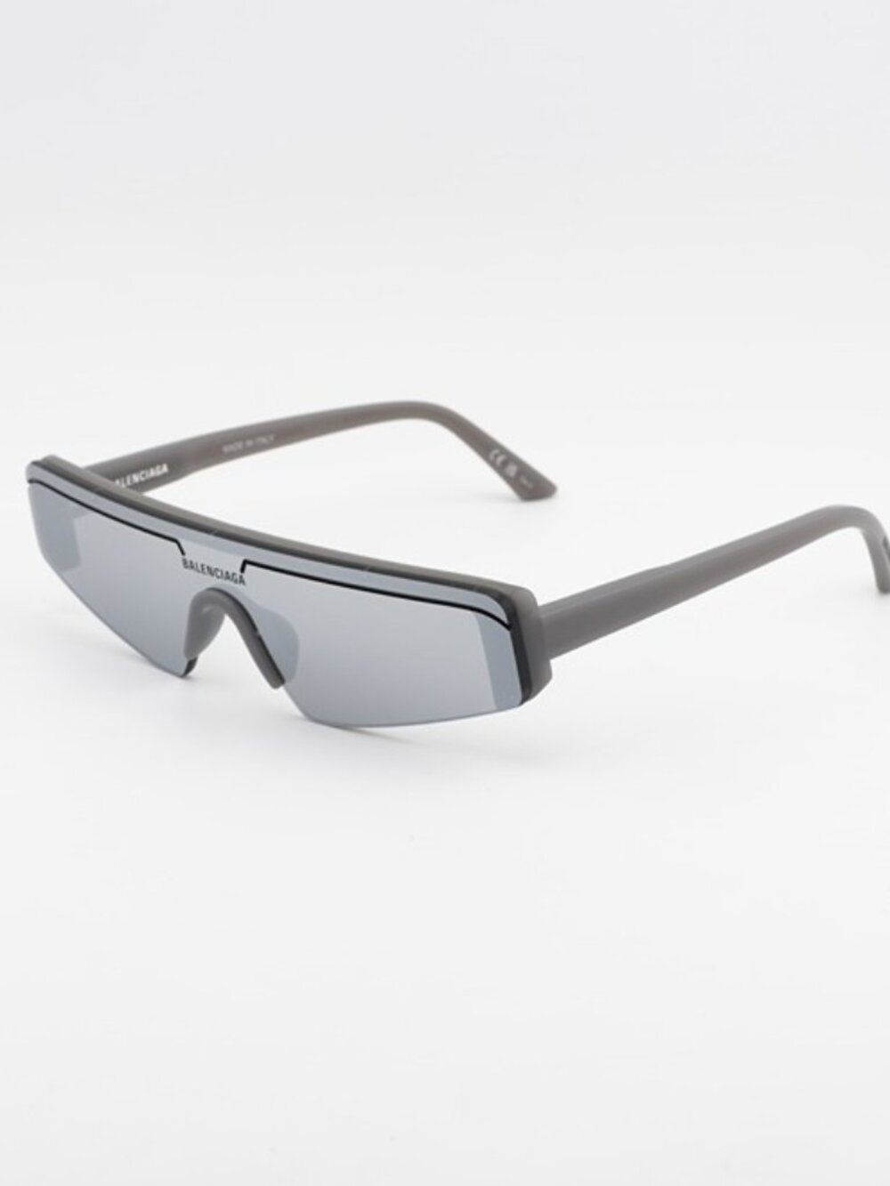 Balenciaga BB0003S 011 Sunglasses Grey Shield Frame, Silver Mirror Lenses